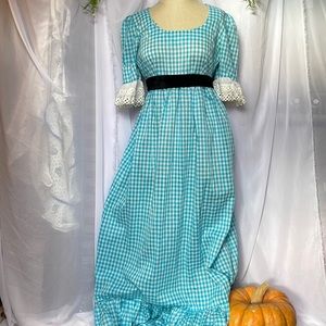 Vintage 1970s Blue Gingham Maxi Dress | Cottagecore